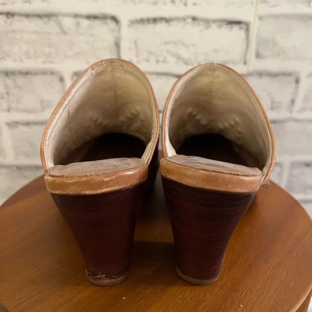 Women’s FRYE Phoenix studded brown clog mules leather western slip on boots Sz 6 - Picture 6 of 8